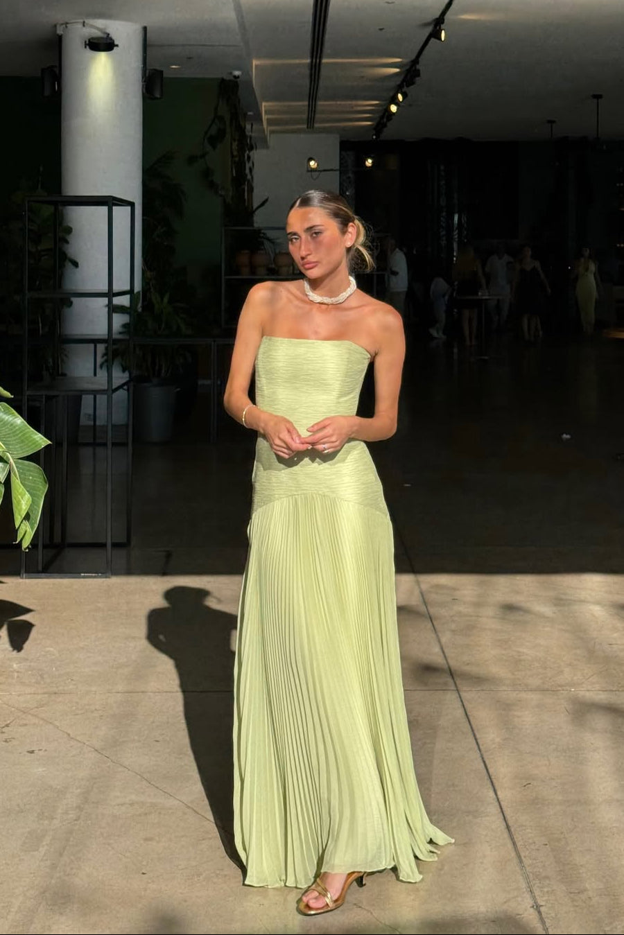 Aveline | Women's Pleated Strapless Drop-Waist Maxi Wedding Guest Dress