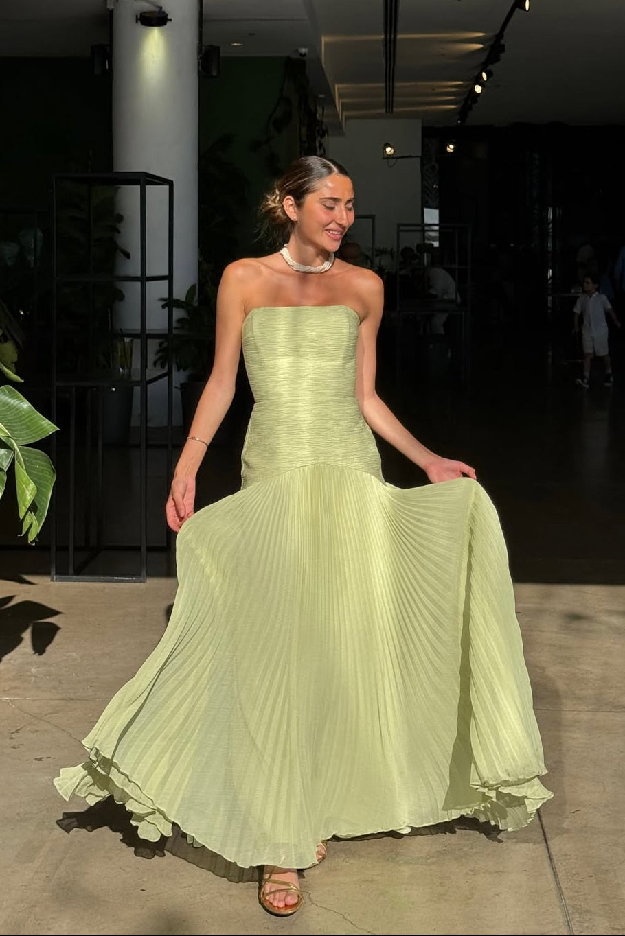 Aveline | Women's Pleated Strapless Drop-Waist Maxi Wedding Guest Dress