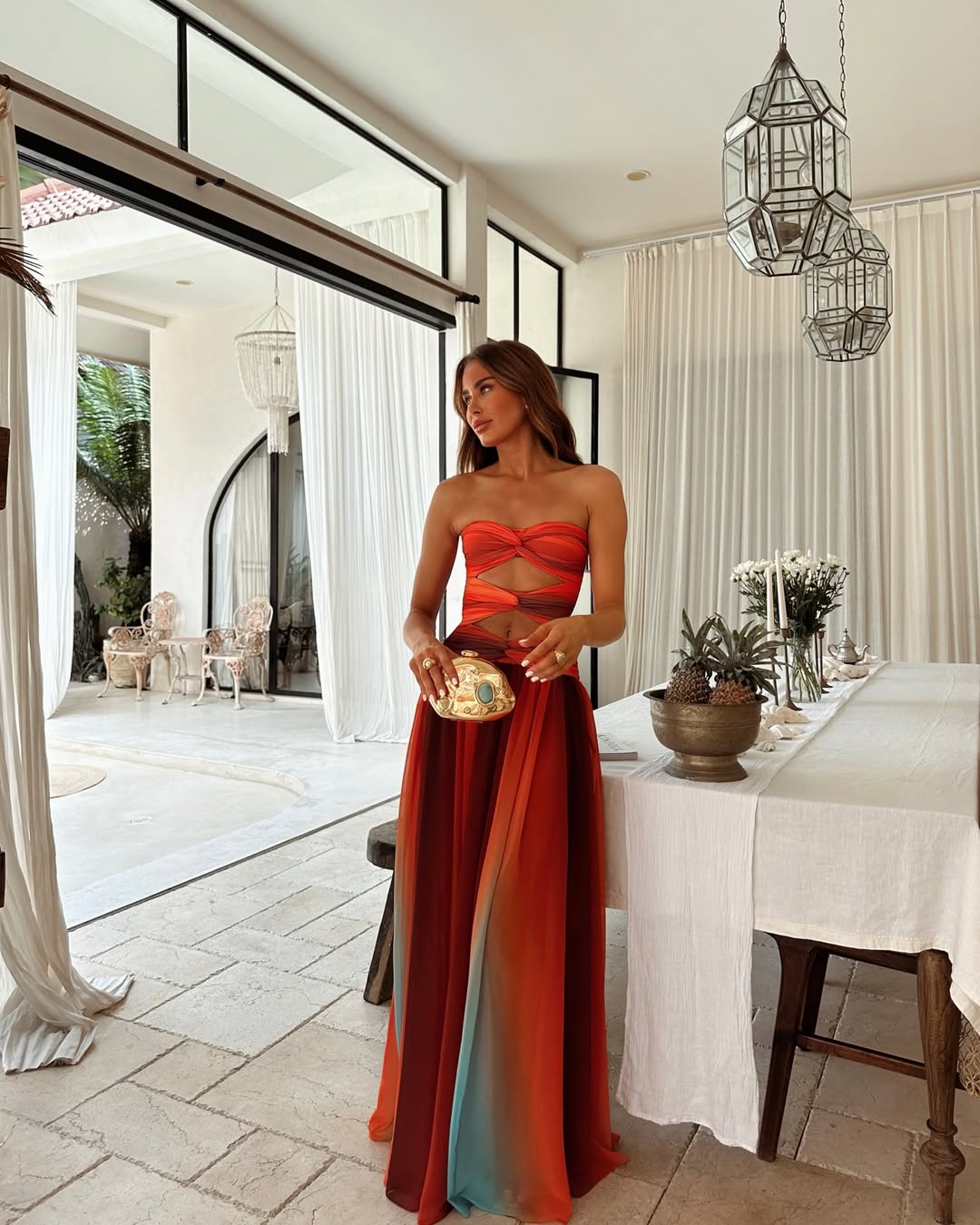 Celestine | Women's Ruched Strapless Cut-Out Maxi Evening Dress