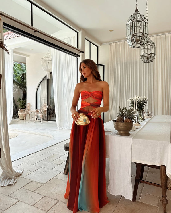 Celestine | Women's Ruched Strapless Cut-Out Maxi Evening Dress