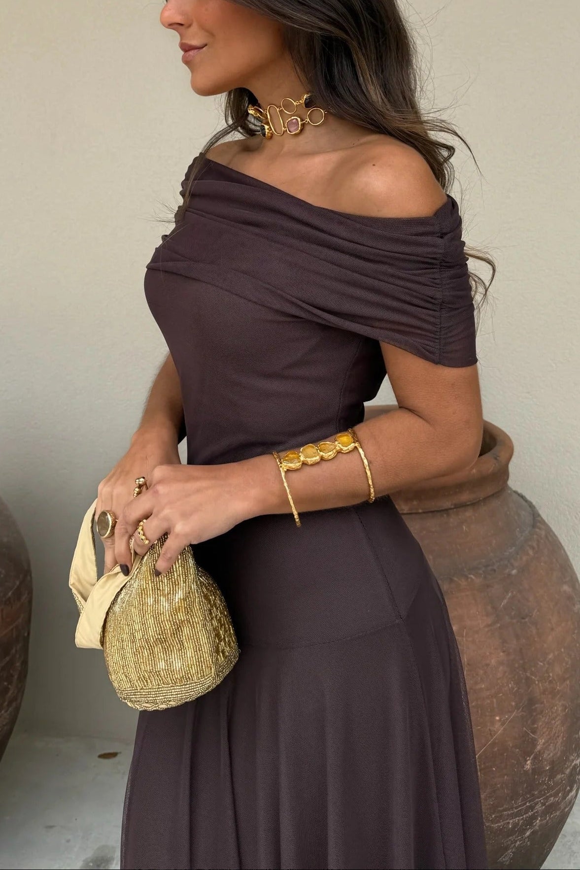 Isolde | Women's Ruched One-Shoulder Drop-Waist Maxi Wedding Guest Dress