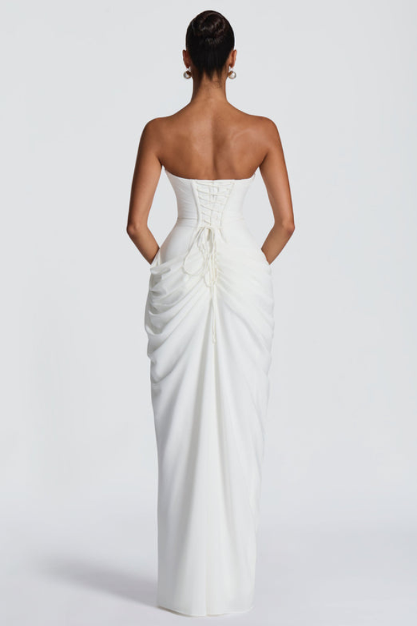 Alessia | Women's Ruched Strapless High-Slit Maxi Hens Party Dress