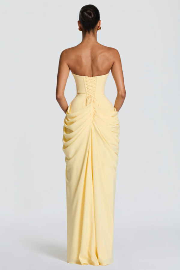 Alessia | Women's Ruched Strapless High-Slit Maxi Hens Party Dress