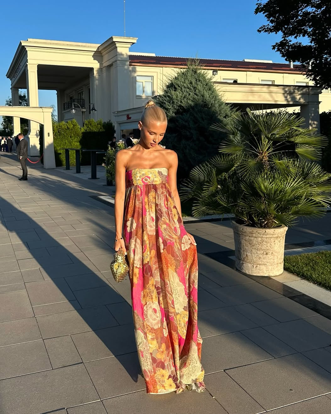 Amaris | Women's Floral Strapless Empire-Waist Maxi Wedding Guest Dress