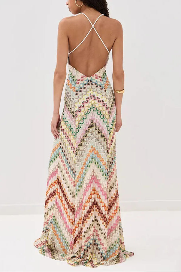 Elowen | Women's Crochet V-Neck Spaghetti Strap Maxi Summer Vacation Dress