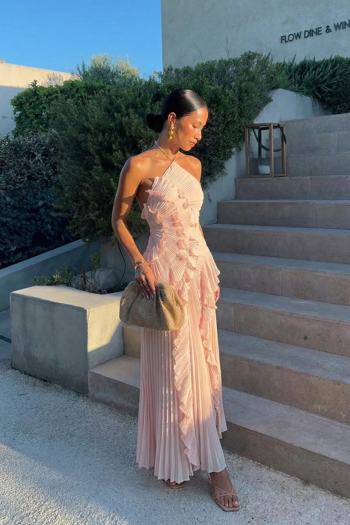 Elowen | Women's Pleated Ruffled Asymmetric Maxi Wedding Guest Dress