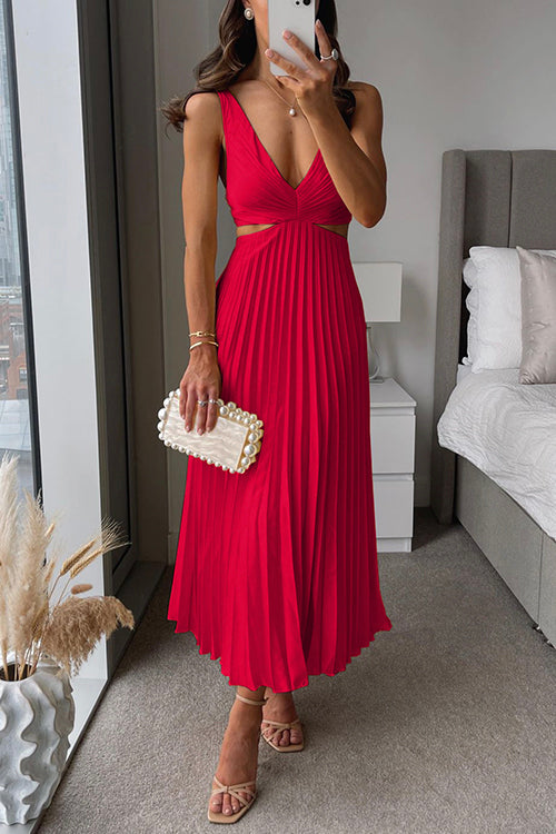 Liora | Women's Pleated Cut-Out V-Neck Maxi Summer Wedding Guest Dress