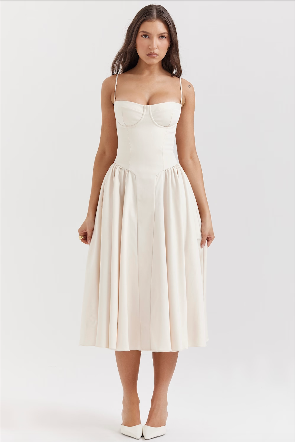 Odette | Women's Spaghetti Strap Corset Drop-Waist Midi Occasion Dress