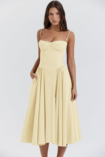 Odette | Women's Spaghetti Strap Corset Drop-Waist Midi Occasion Dress