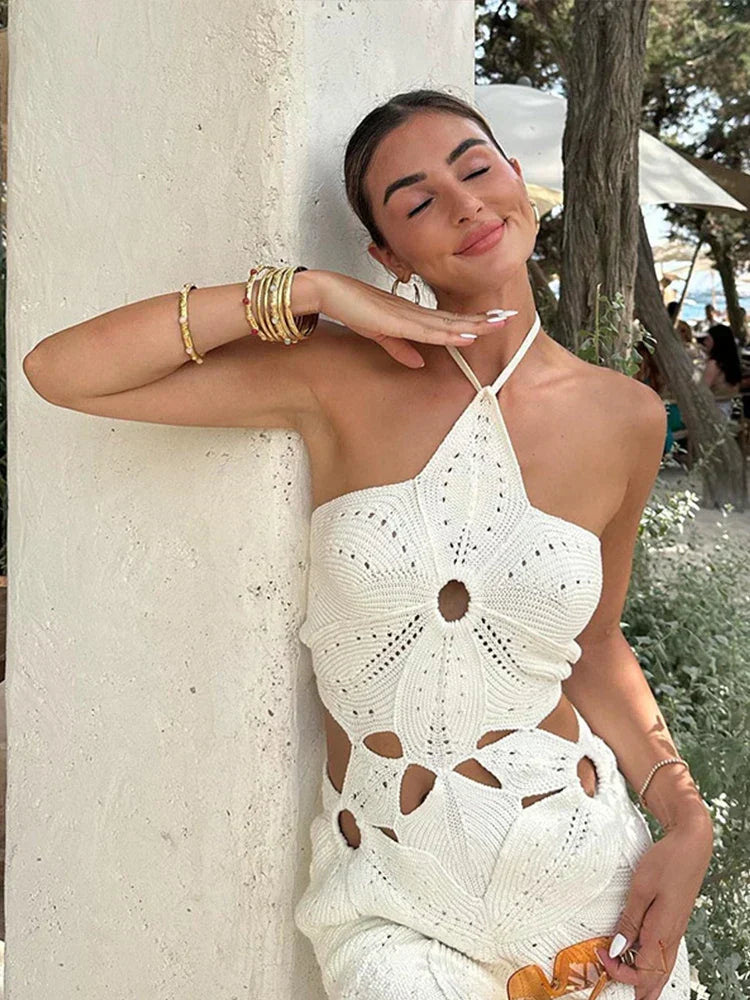 Samira | Women's Crochet Cut-Out Halter Mini Summer Dress