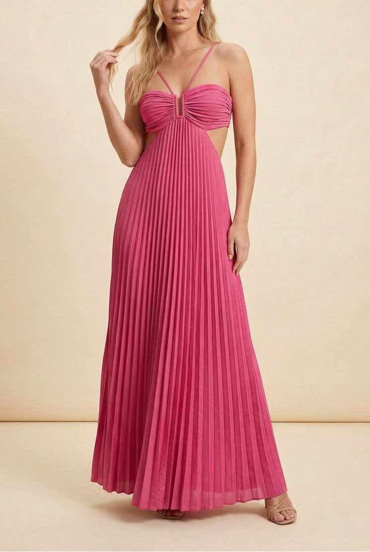 Seraphina | Women's Strappy Pleated Cut-Out Maxi Summer Occasion Dress