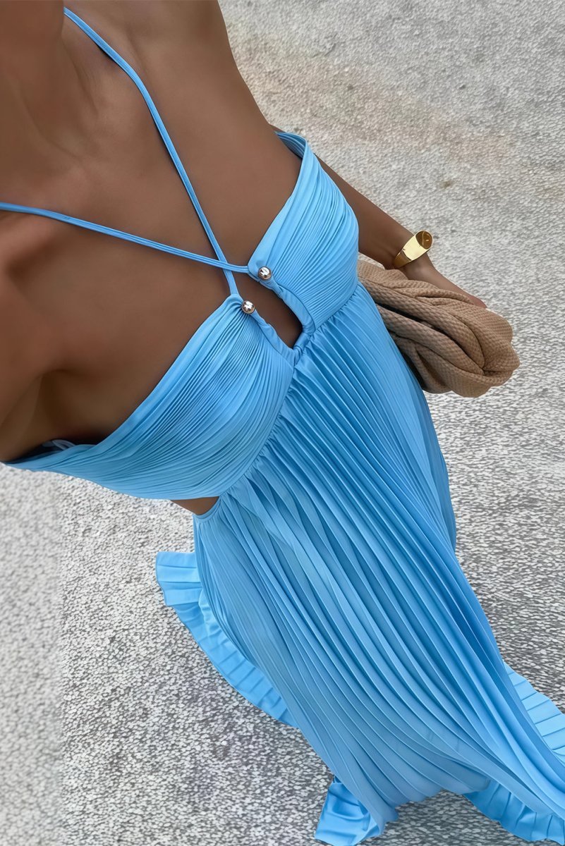 Seraphina | Women's Strappy Pleated Cut-Out Maxi Summer Occasion Dress