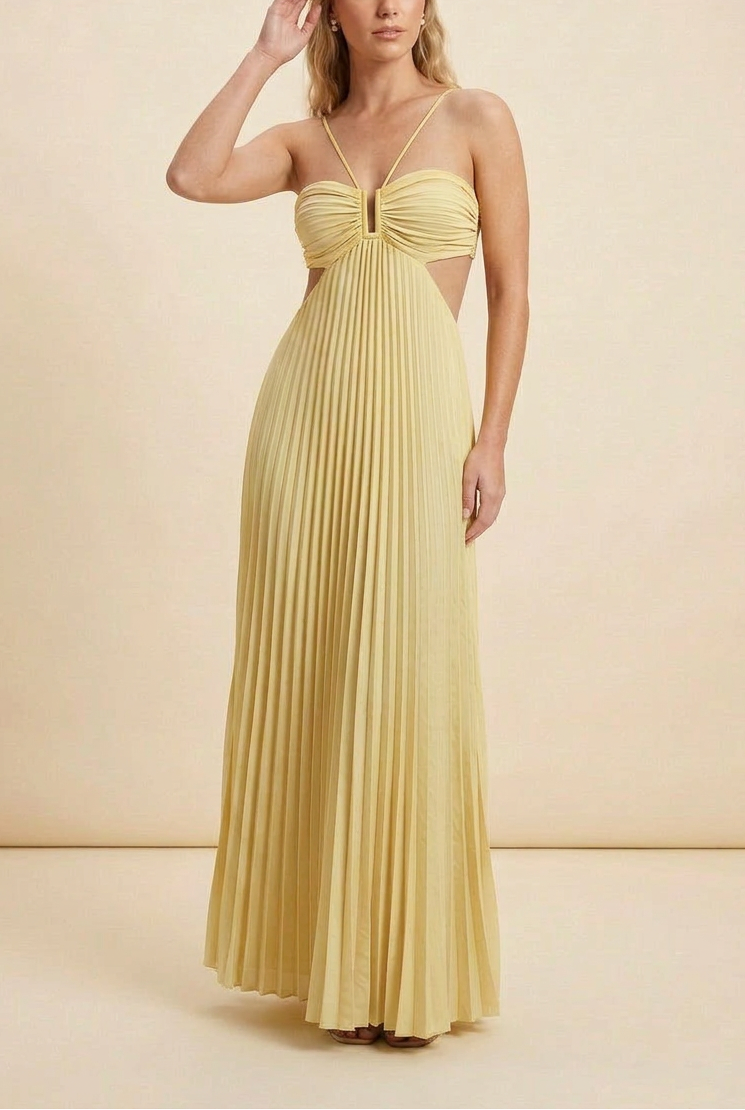 Seraphina | Women's Strappy Pleated Cut-Out Maxi Summer Occasion Dress