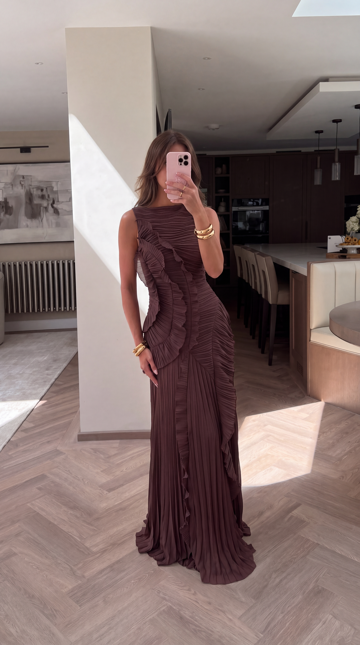 Soraya | Women's Pleated Ruffle Sleeveless Maxi Wedding Guest Dress