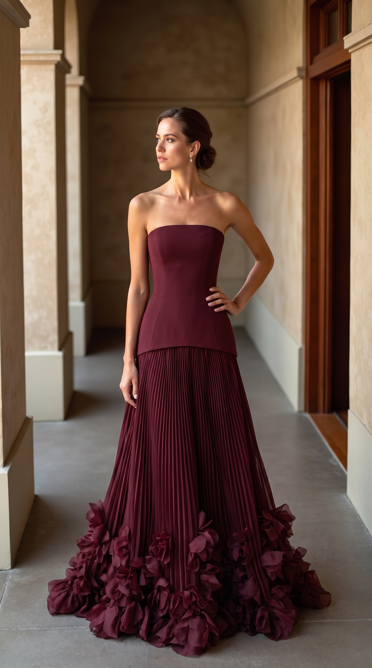 Verena | Women's Strapless Pleated Floral Appliqué Maxi Hens Party Dress