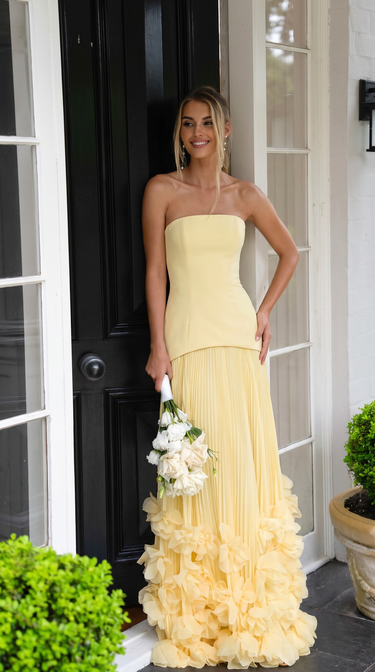 Verena | Women's Strapless Pleated Floral Appliqué Maxi Hens Party Dress