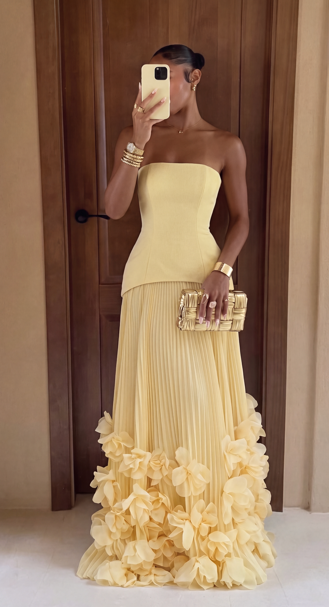 Verena | Women's Strapless Pleated Floral Appliqué Maxi Hens Party Dress