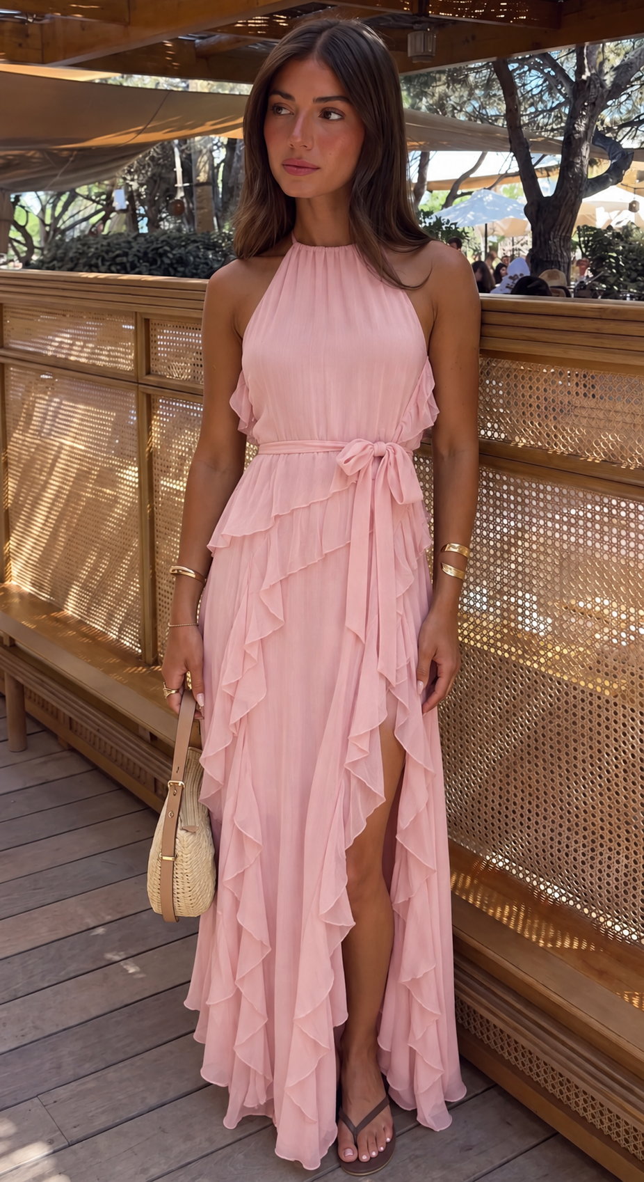 Violetta | Women's Ruffled High Neck Slit Maxi Wedding Guest Dress