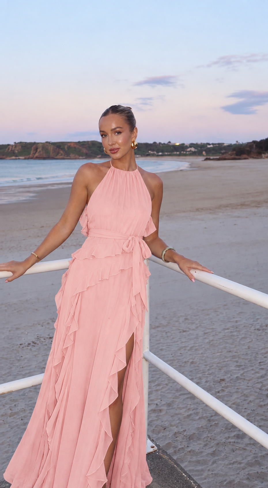 Violetta | Women's Ruffled High Neck Slit Maxi Wedding Guest Dress