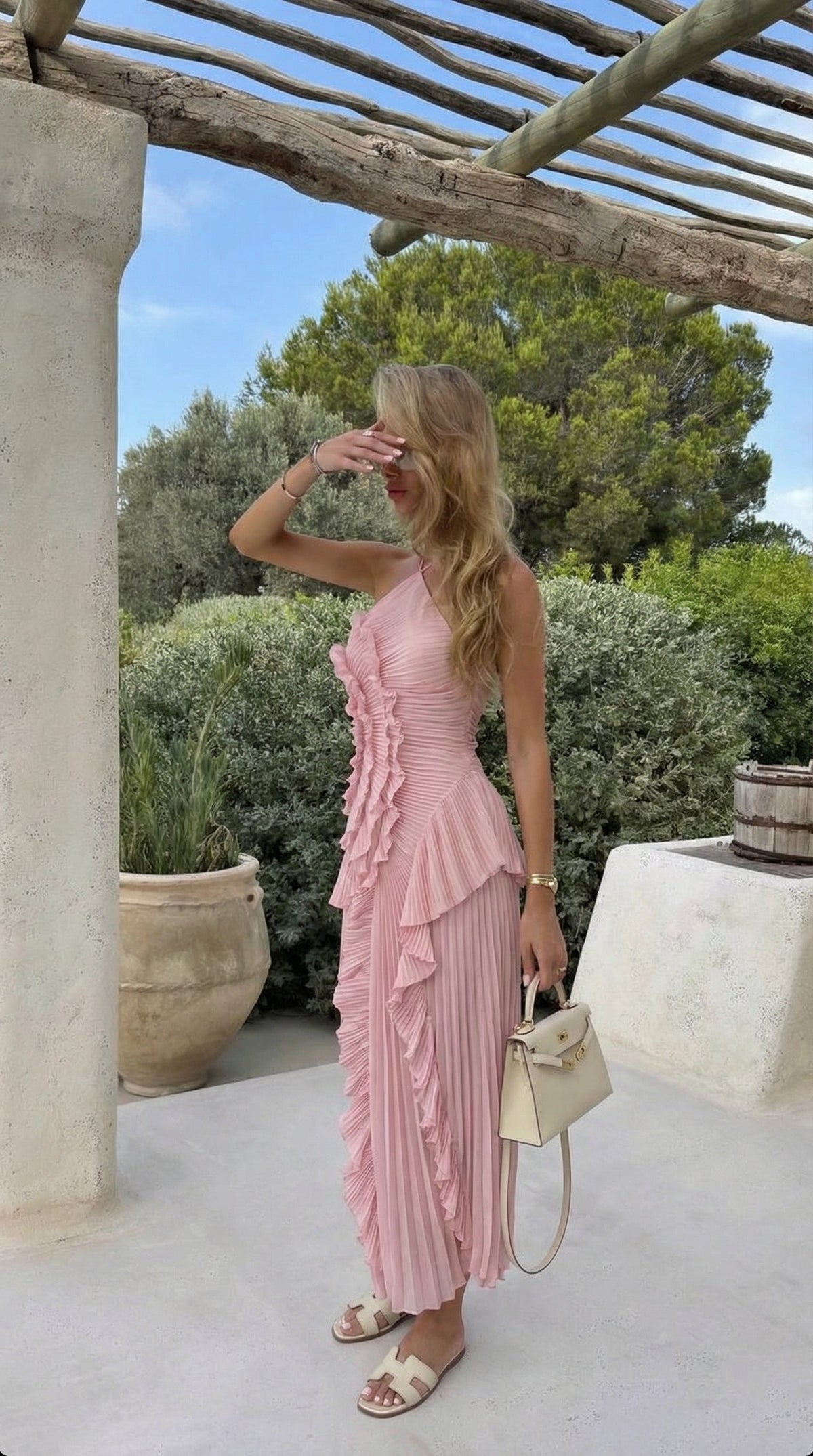 Violetta | Women's Ruffled Ruched Spaghetti Strap Maxi Summer Dress