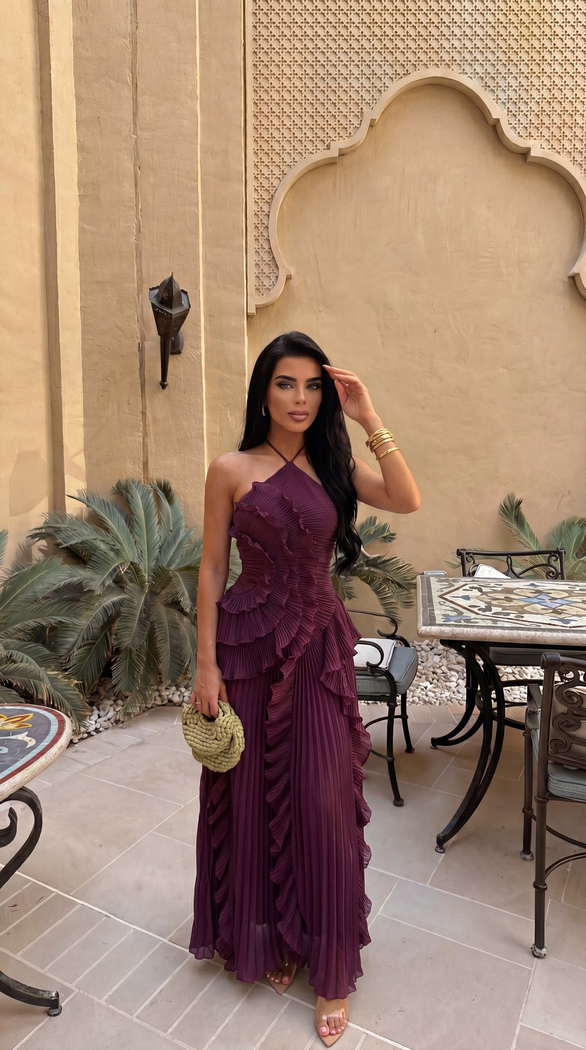 Violetta | Women's Ruffled Ruched Spaghetti Strap Maxi Summer Dress