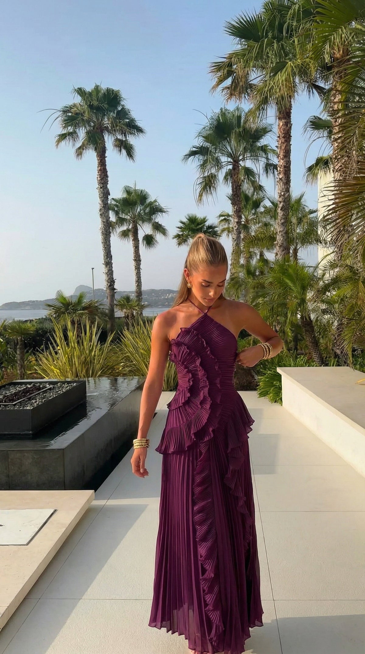 Violetta | Women's Ruffled Ruched Spaghetti Strap Maxi Summer Dress