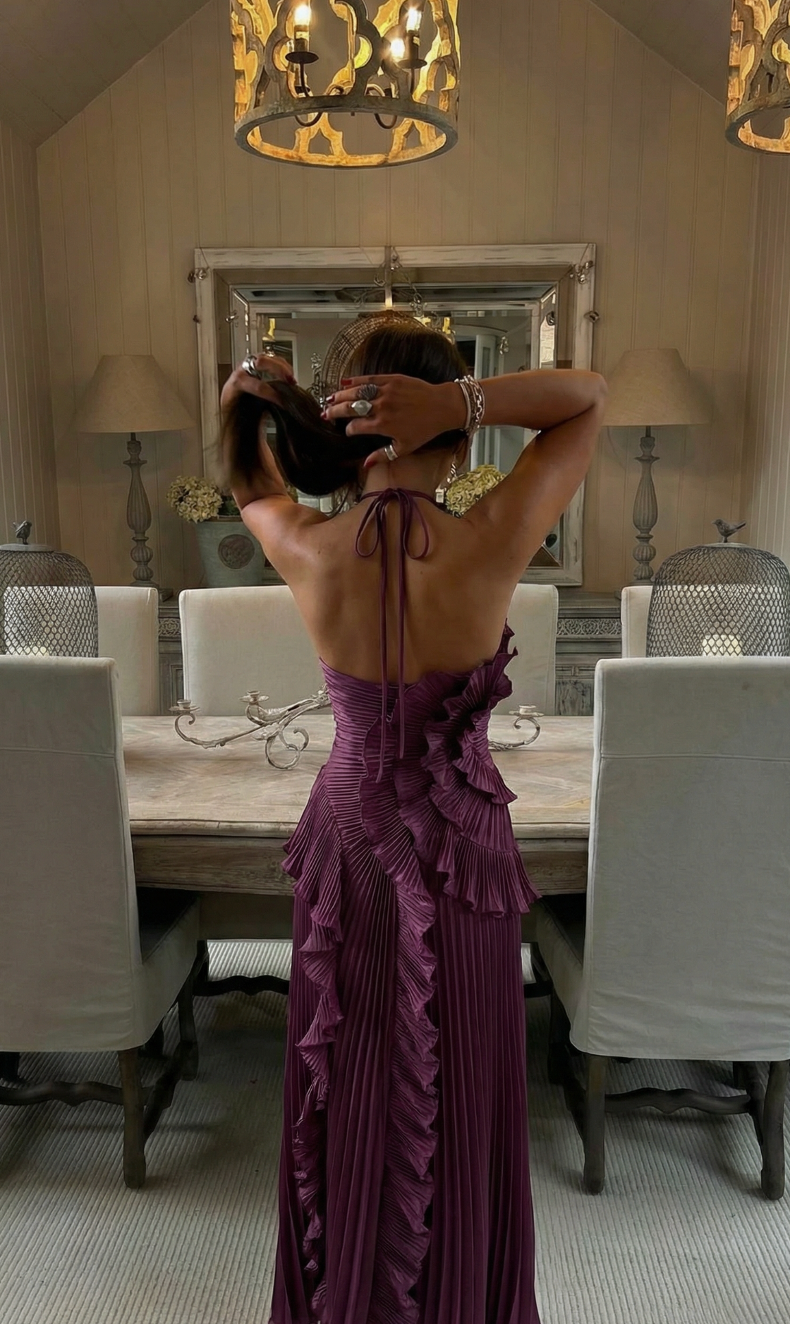 Violetta | Women's Ruffled Ruched Spaghetti Strap Maxi Summer Dress