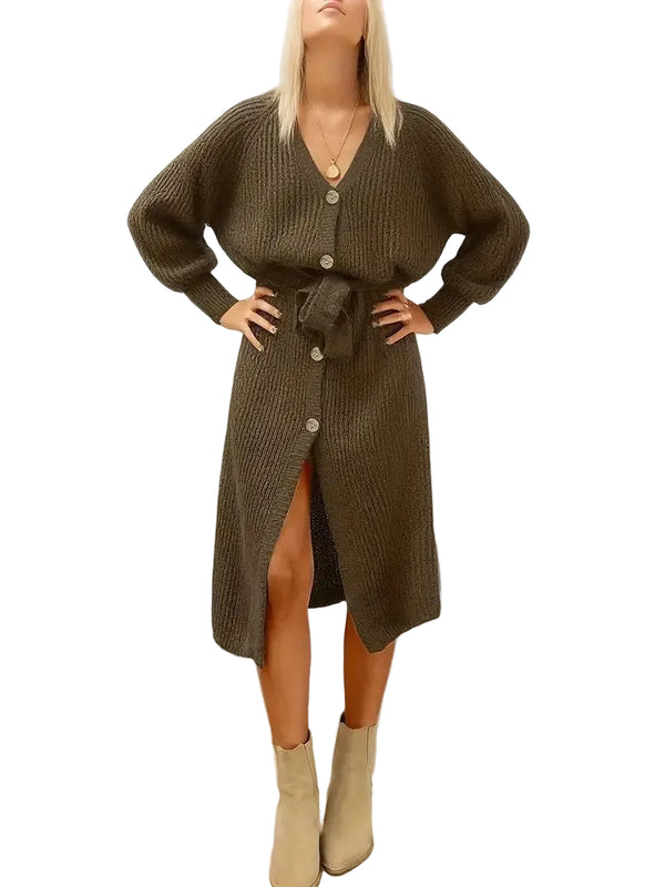 Women's Ribbed Button-Front Midi Dress