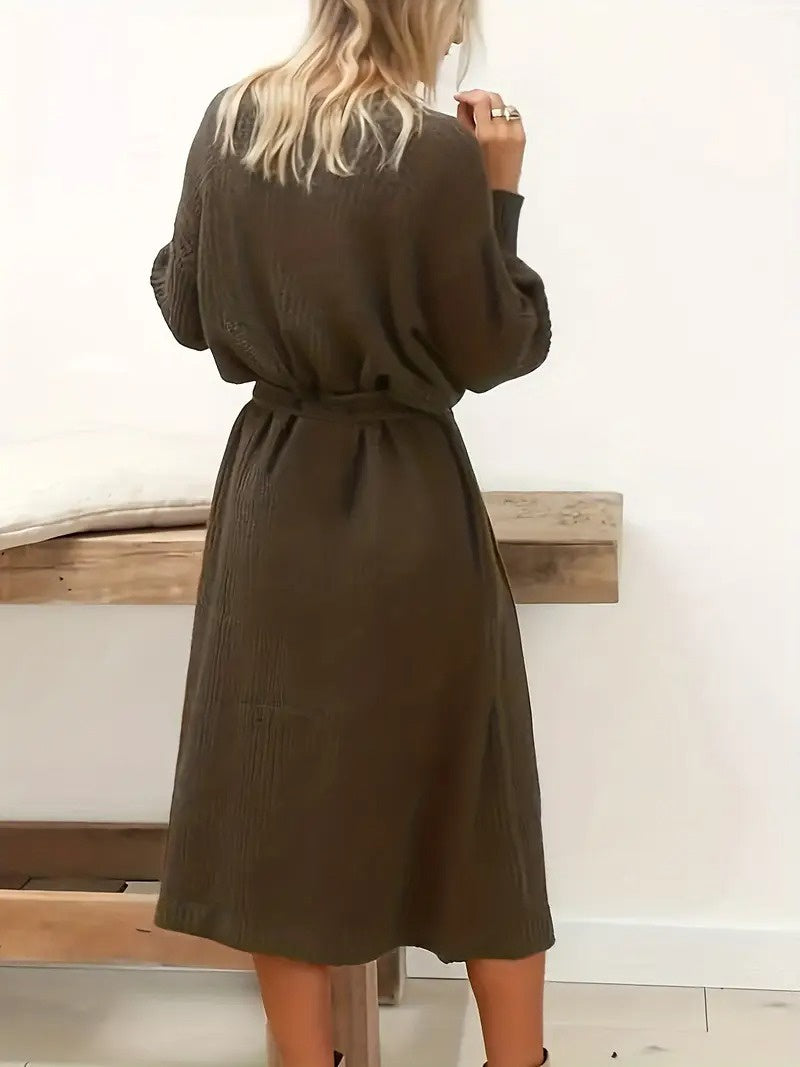 Women's Ribbed Button-Front Midi Dress