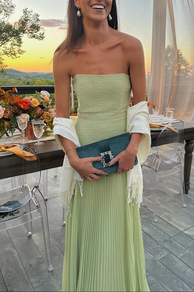 Aveline | Women's Pleated Strapless Drop-Waist Maxi Wedding Guest Dress