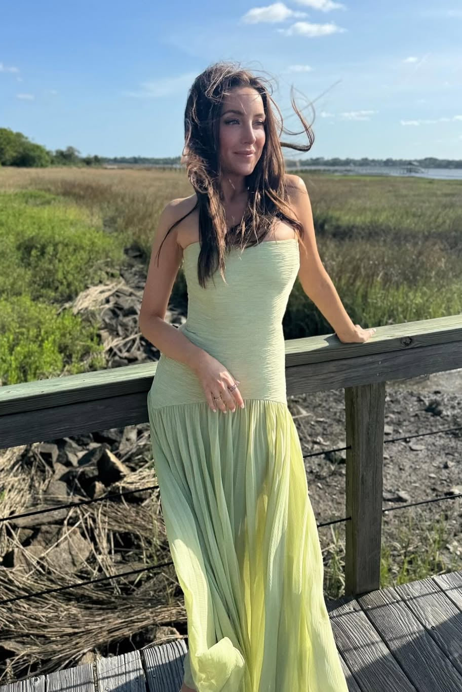 Aveline | Women's Pleated Strapless Drop-Waist Maxi Wedding Guest Dress