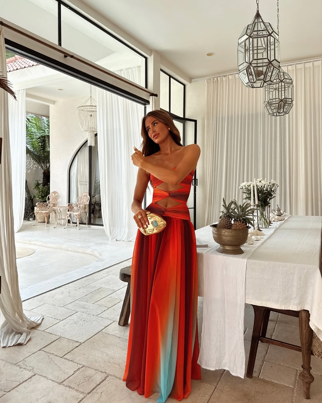 Celestine | Women's Ruched Strapless Cut-Out Maxi Evening Dress