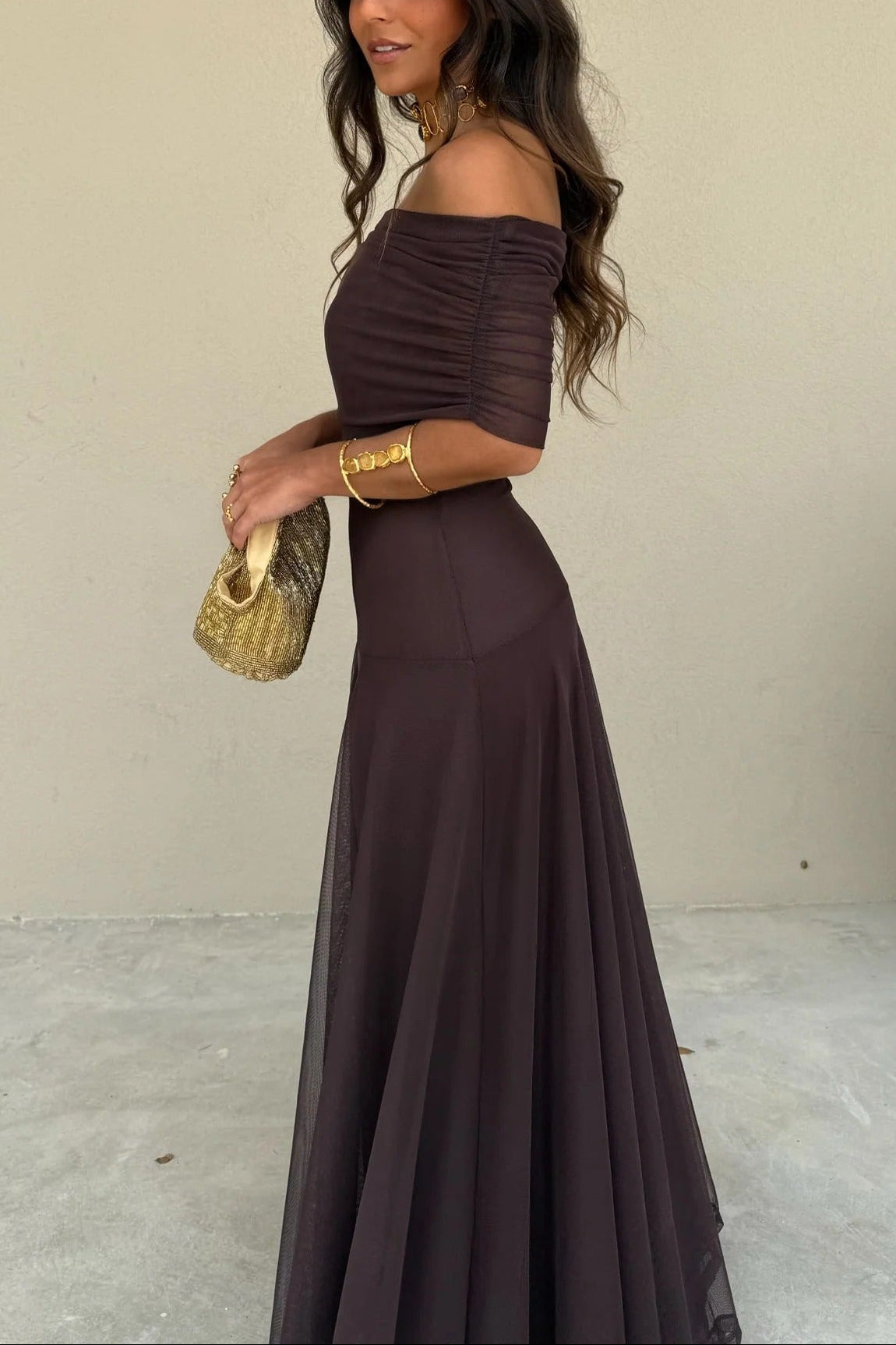 Isolde | Women's Ruched One-Shoulder Drop-Waist Maxi Wedding Guest Dress