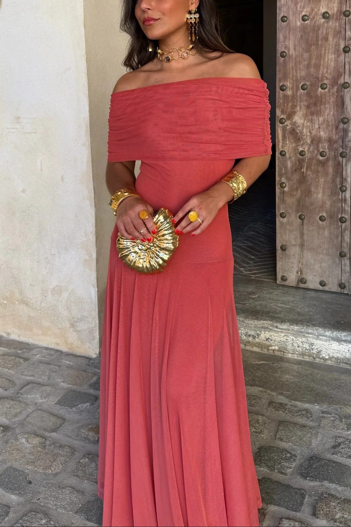Isolde | Women's Ruched One-Shoulder Drop-Waist Maxi Wedding Guest Dress
