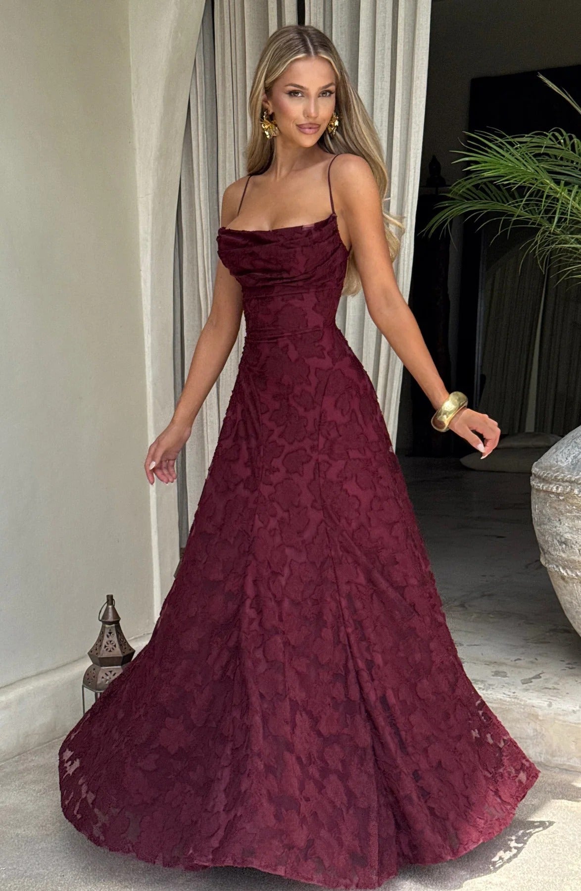 Adelina | Women's Floral Lace Spaghetti Strap Maxi Wedding Guest Dress