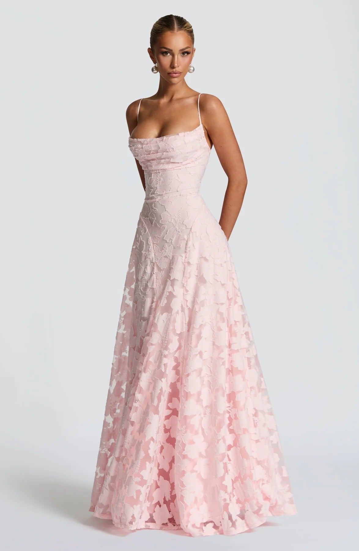 Adelina | Women's Floral Lace Spaghetti Strap Maxi Wedding Guest Dress
