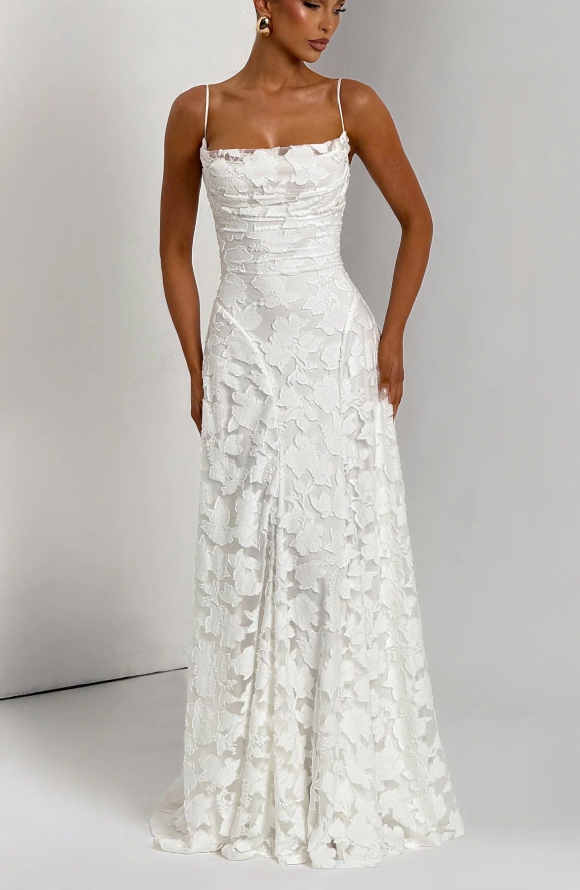Adelina | Women's Floral Lace Spaghetti Strap Maxi Wedding Guest Dress