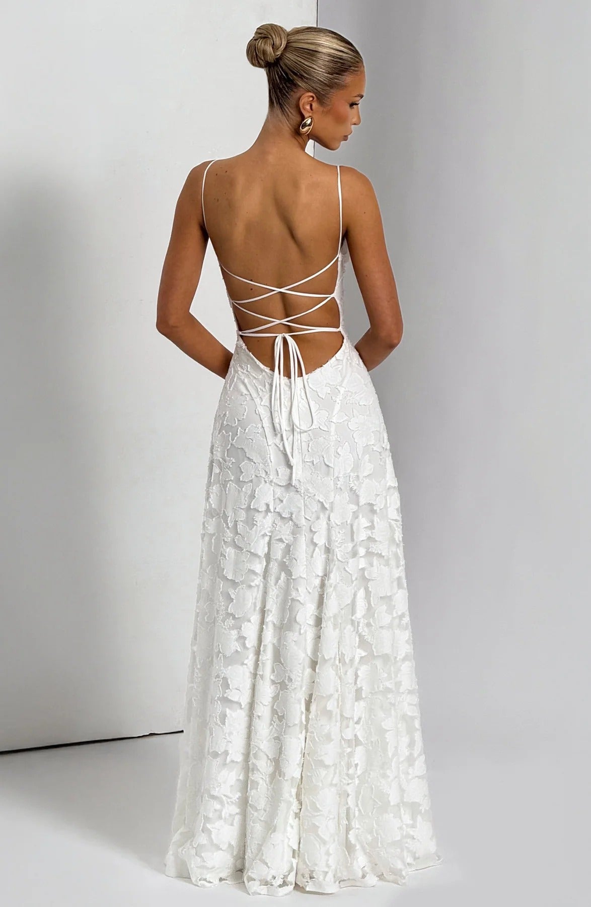 Adelina | Women's Floral Lace Spaghetti Strap Maxi Wedding Guest Dress