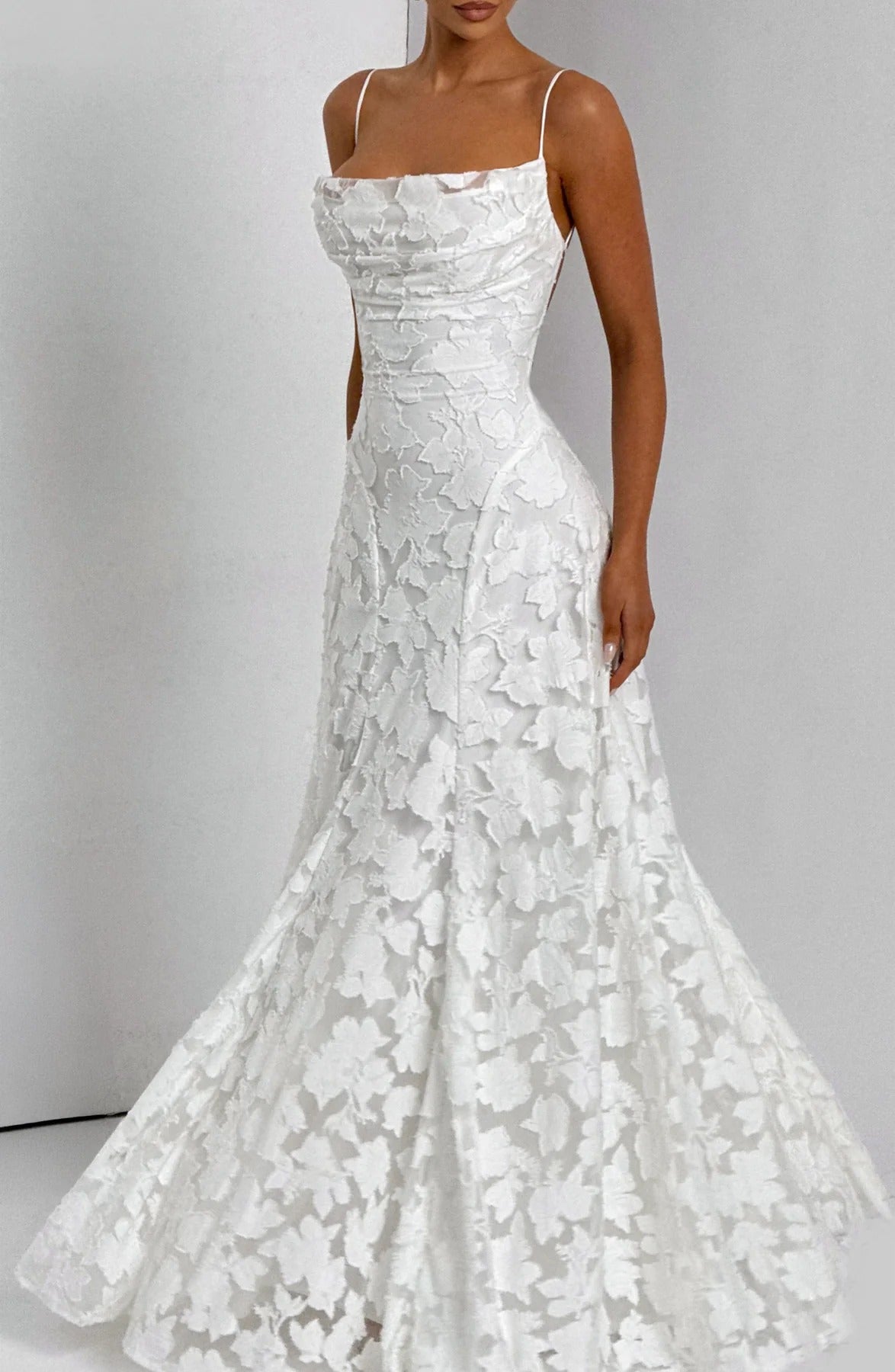 Adelina | Women's Floral Lace Spaghetti Strap Maxi Wedding Guest Dress