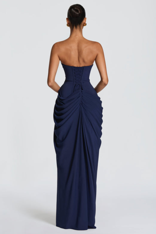 Alessia | Women's Ruched Strapless High-Slit Maxi Hens Party Dress