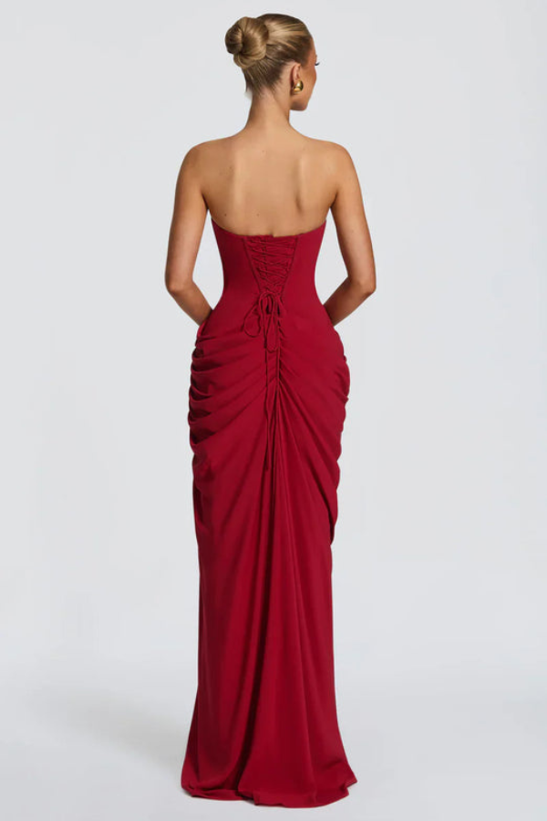 Alessia | Women's Ruched Strapless High-Slit Maxi Hens Party Dress