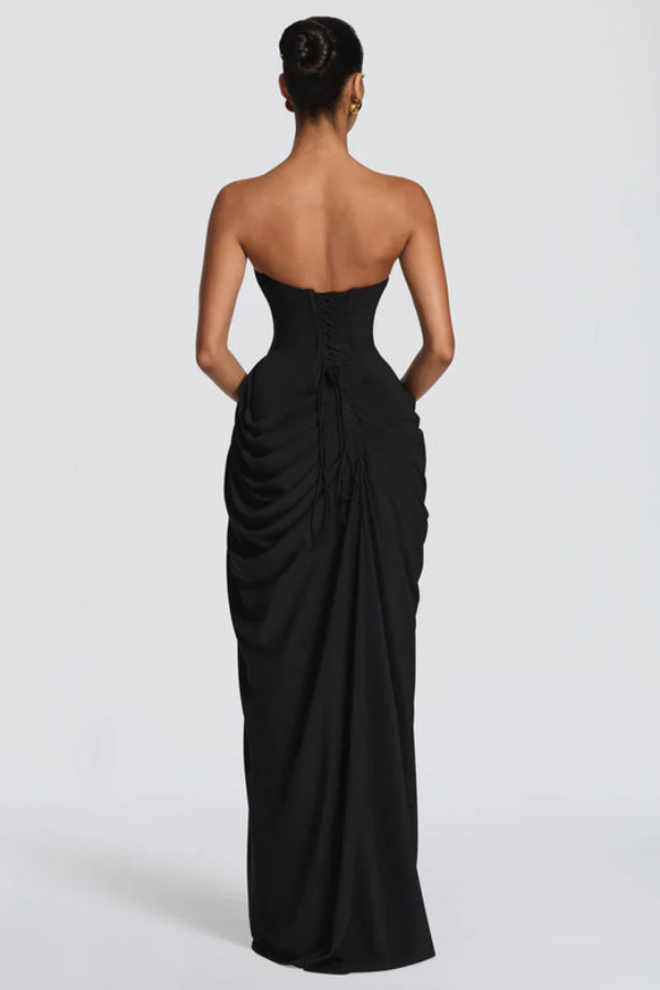 Alessia | Women's Ruched Strapless High-Slit Maxi Hens Party Dress