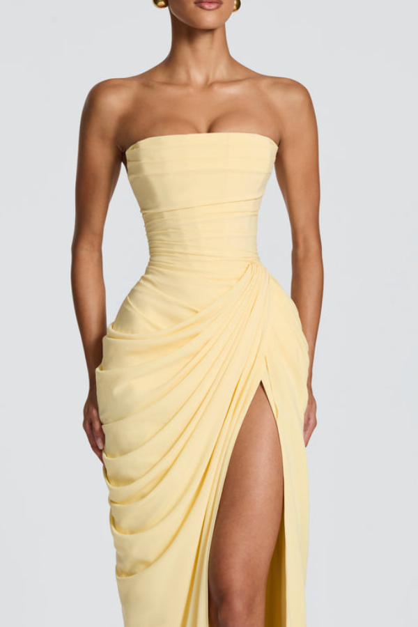 Alessia | Women's Ruched Strapless High-Slit Maxi Hens Party Dress