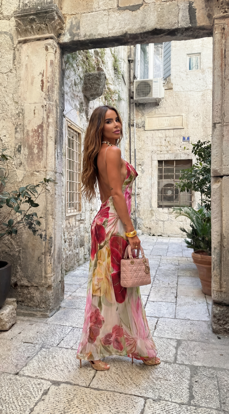 Amaris | Women's Floral Cowl Neck Spaghetti Strap Maxi Summer Dress