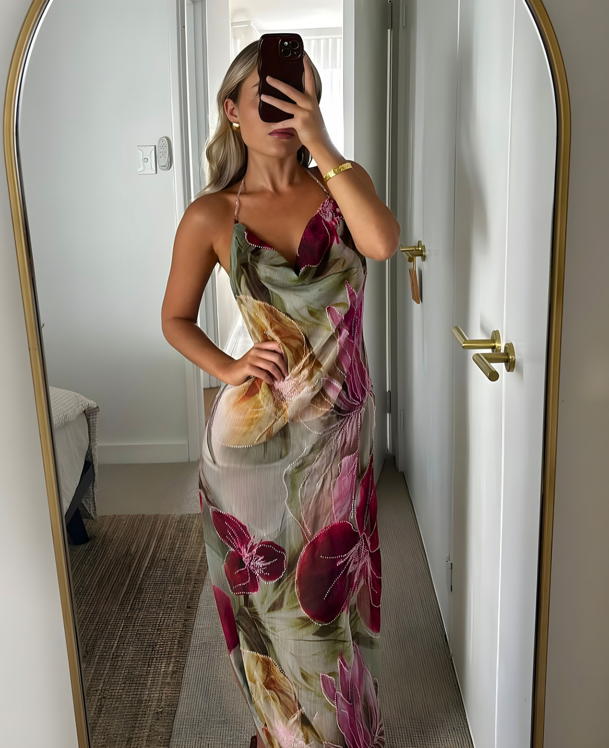 Amaris | Women's Floral Cowl Neck Spaghetti Strap Maxi Summer Dress