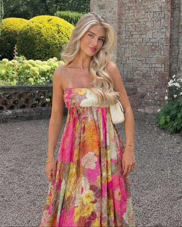 Amaris | Women's Floral Strapless Empire-Waist Maxi Wedding Guest Dress