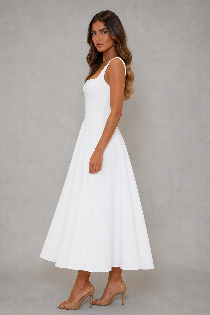 Anouk | Women's Square Neck Fit and Flare Midi Summer Dress