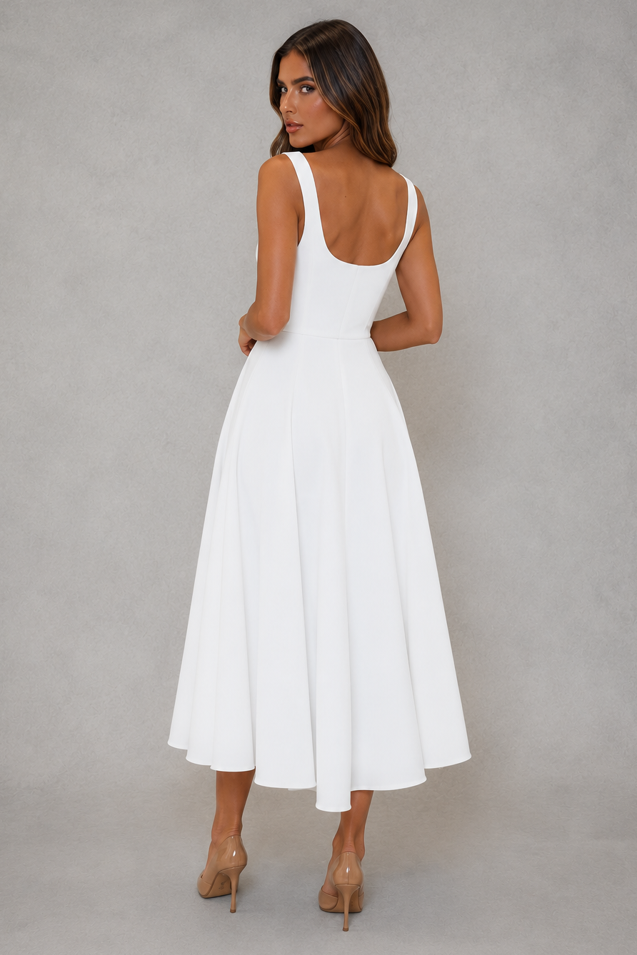 Anouk | Women's Square Neck Fit and Flare Midi Summer Dress