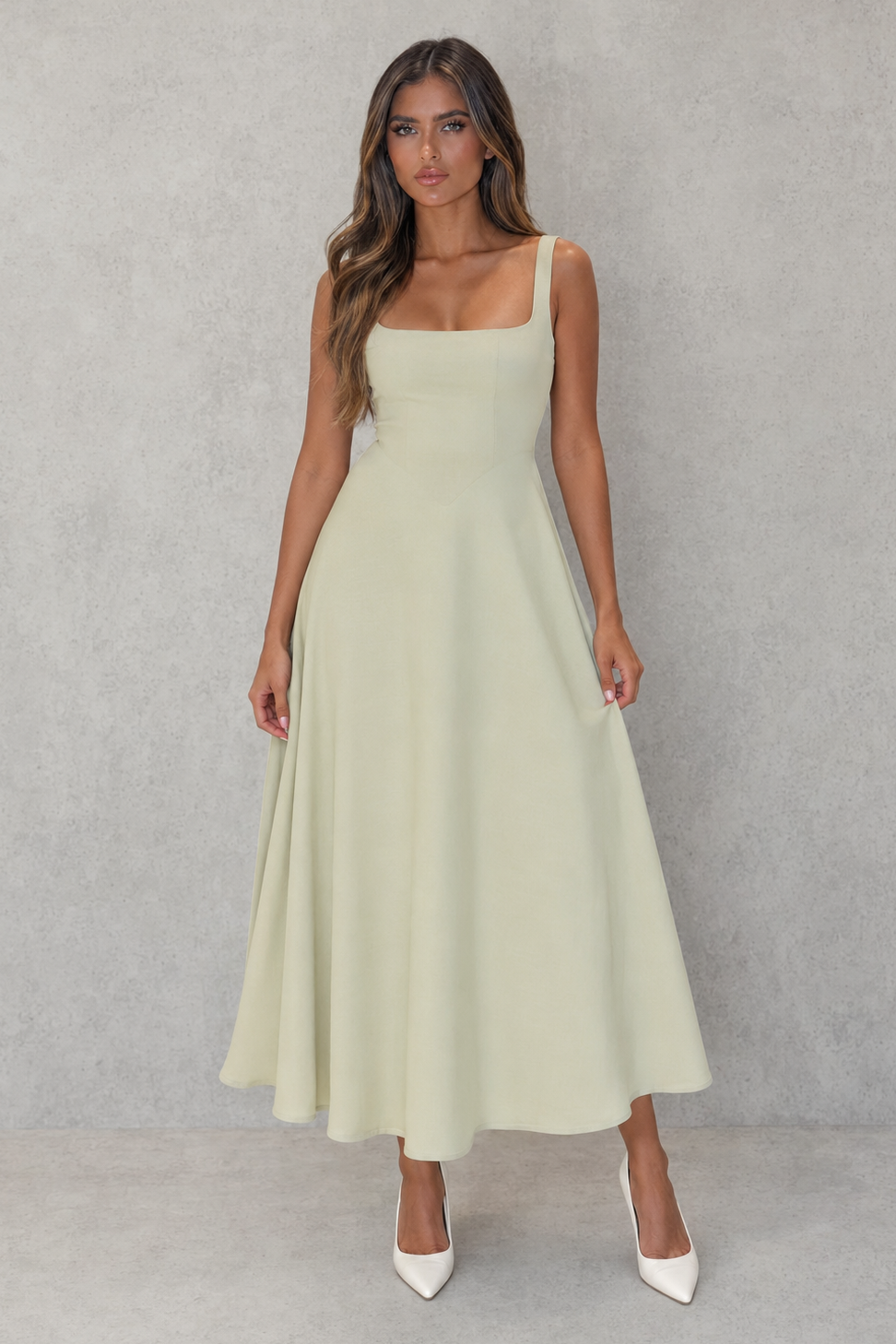 Anouk | Women's Square Neck Fit and Flare Midi Summer Dress