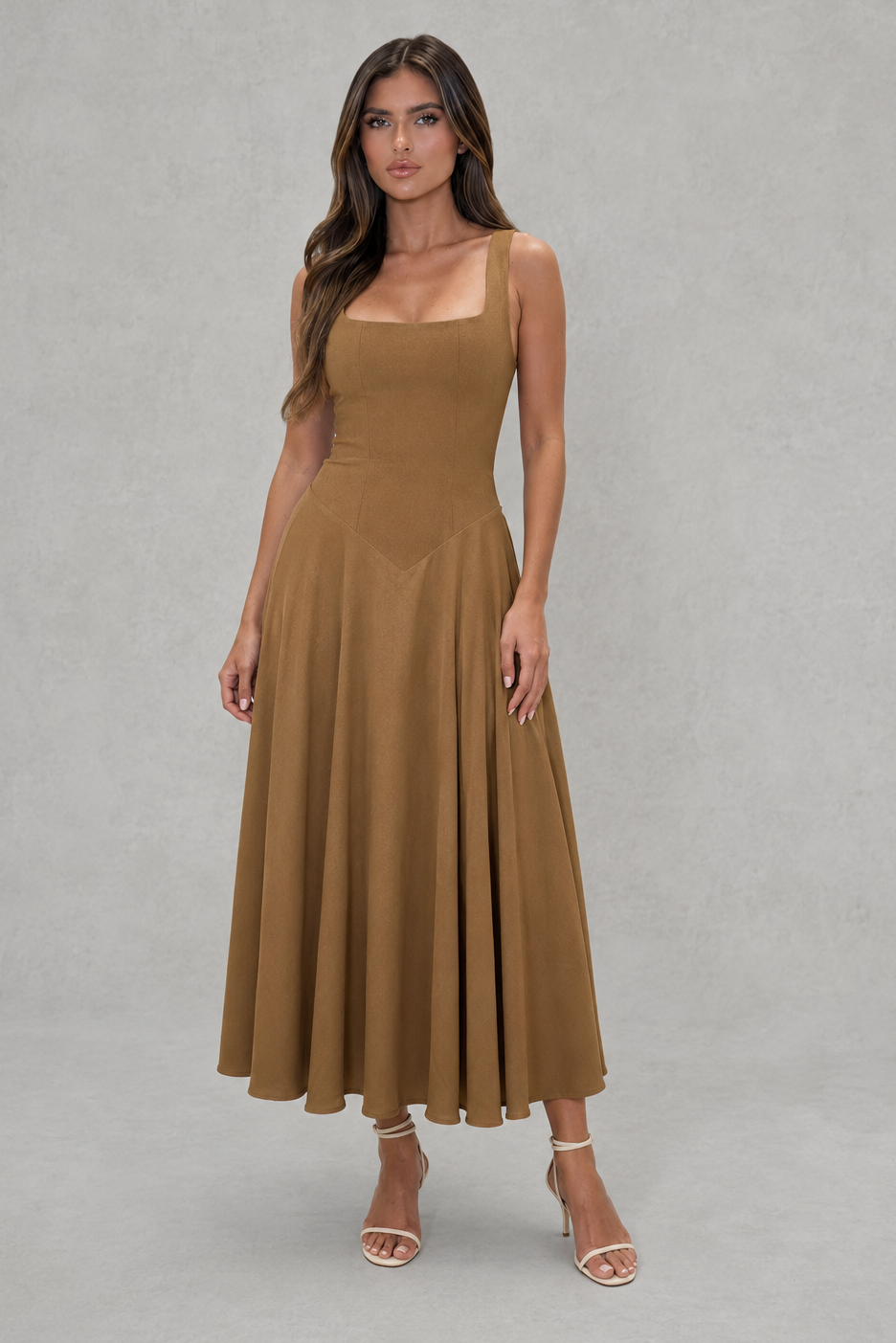 Anouk | Women's Square Neck Fit and Flare Midi Summer Dress